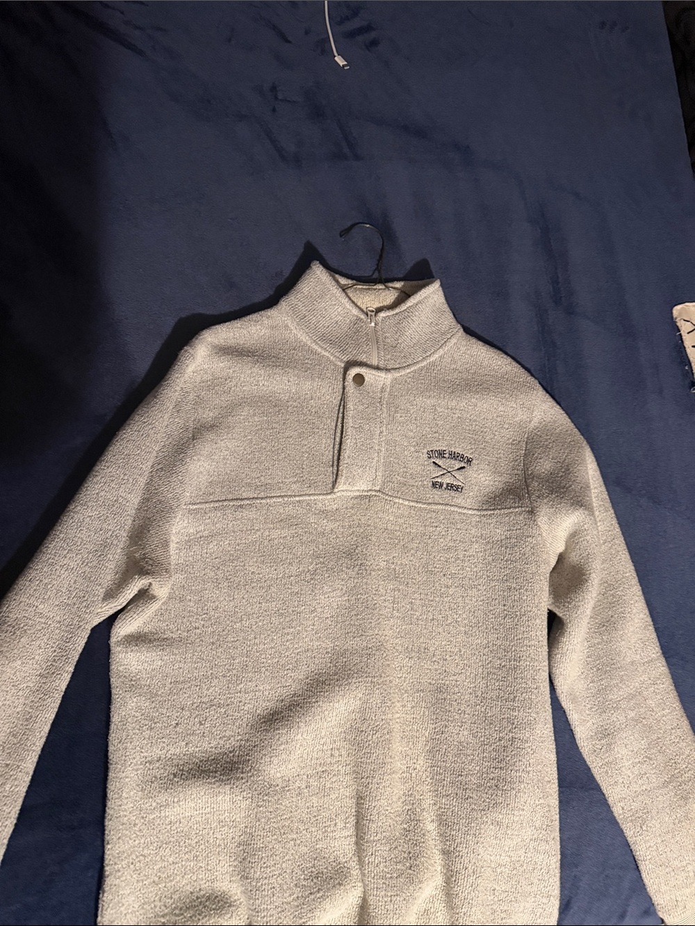 Men's Off-White Quarter-Zip Sweater with Chest Embroidery - Stone Harbor NJ